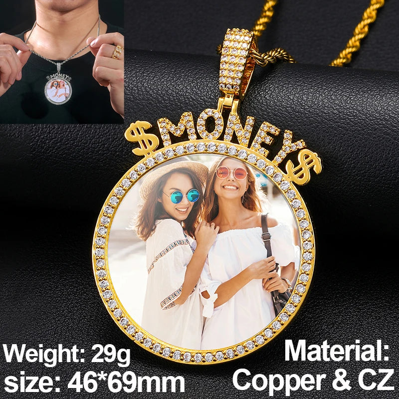 New Custom Photo Memory Medallions Pendant Necklace Round Heart Rectangle Triangle Hip Hop Jewelry Personalized Cubic Zircon