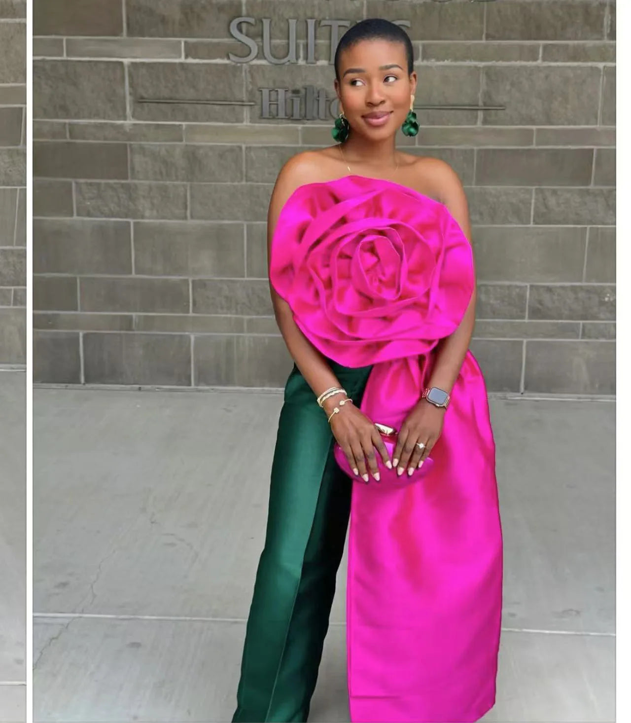 CM.YAYA Women Fashion 3D Flower Applique Strapless Side Crop Top 2025 Summer Vintage Streetwear INS Asymmetrical Tee Tops