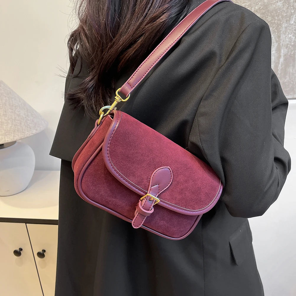 Korean Fashion New Small Square Bag Shoulder Bags Brown Niche Retro Suede Surface Leisure Versatile Trend Lady Crossbody Bags