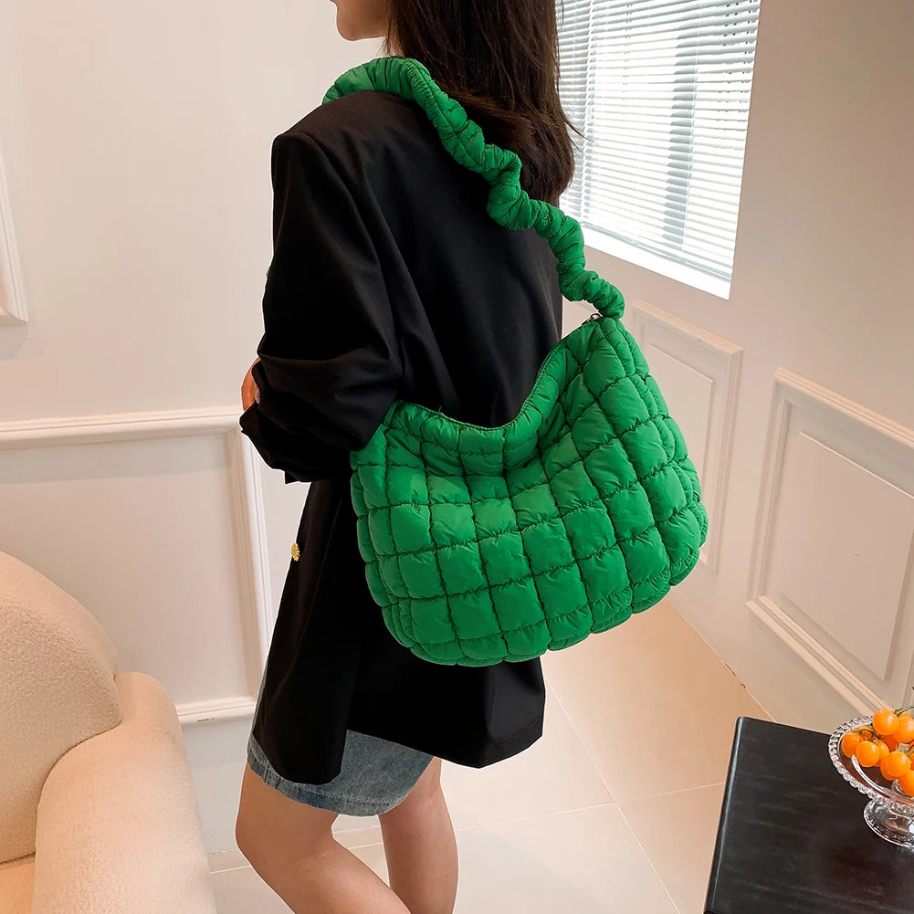 Lattice Pattern Shoulder Crossbody Bags Pleated Bubble Handbags Women Large Capacity Tote Bags Padded Ladies Quilted Shopper Bag