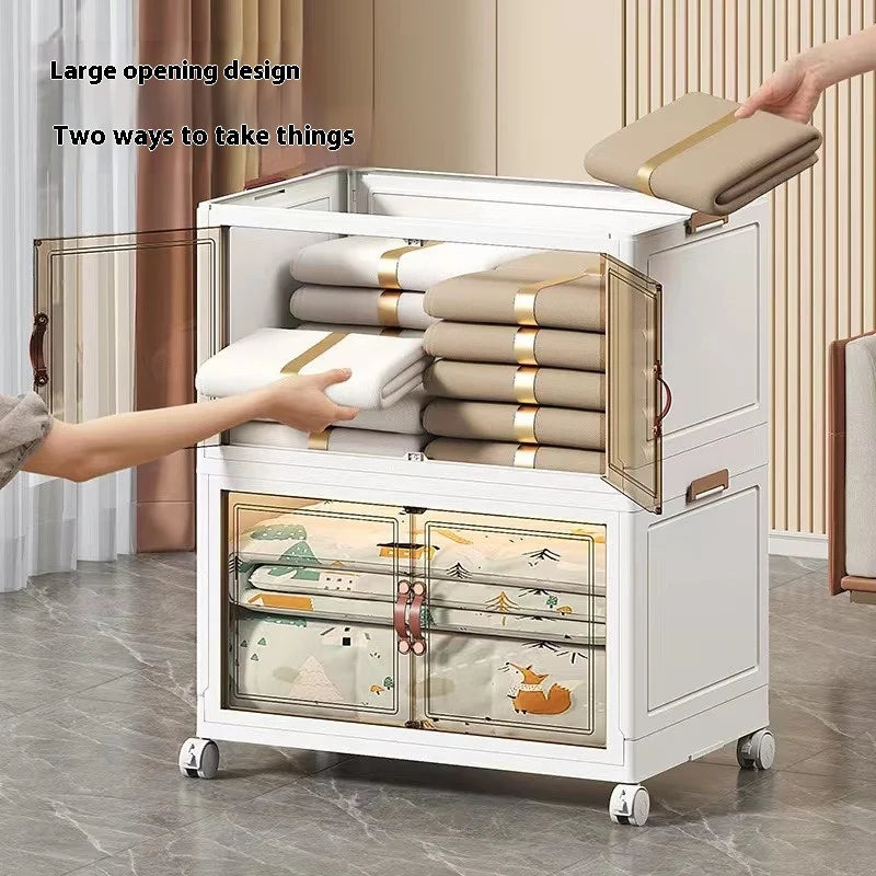 3/4/5 Layers Multifunction Folding Living Room Cabinet Closet Organizer With Wheel Stackable Large Capacity Storage Boxes