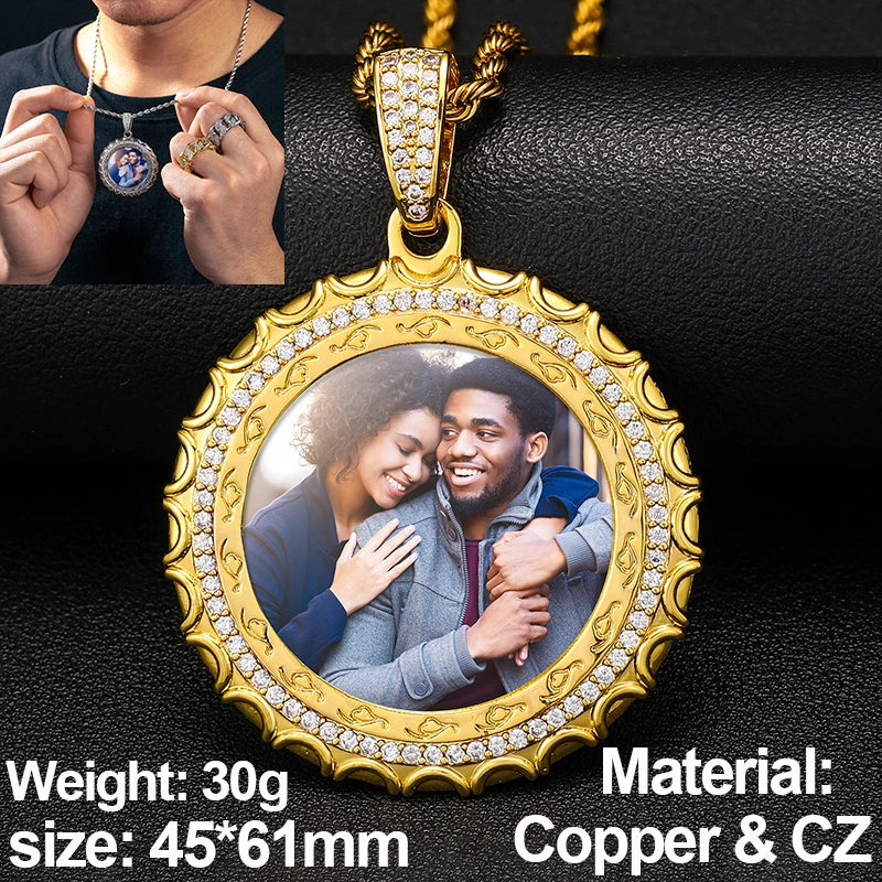 New Custom Photo Memory Medallions Pendant Necklace Round Heart Rectangle Triangle Hip Hop Jewelry Personalized Cubic Zircon