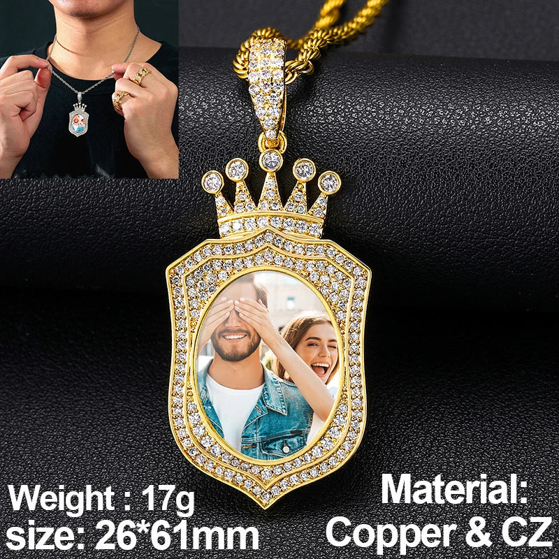 New Custom Photo Memory Medallions Pendant Necklace Round Heart Rectangle Triangle Hip Hop Jewelry Personalized Cubic Zircon