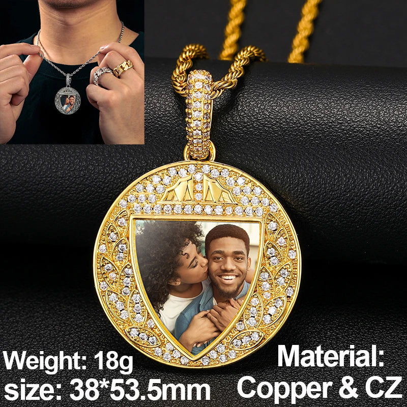 New Custom Photo Memory Medallions Pendant Necklace Round Heart Rectangle Triangle Hip Hop Jewelry Personalized Cubic Zircon