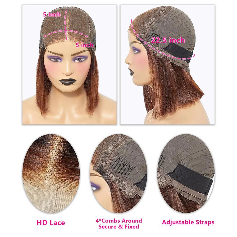 100% Human Hair Wigs Dark Brown Color Bob Water Wave 13x4 HD Lace Front Bob Wigs For women Deep Wave Human Hair Lace Frontal Wig