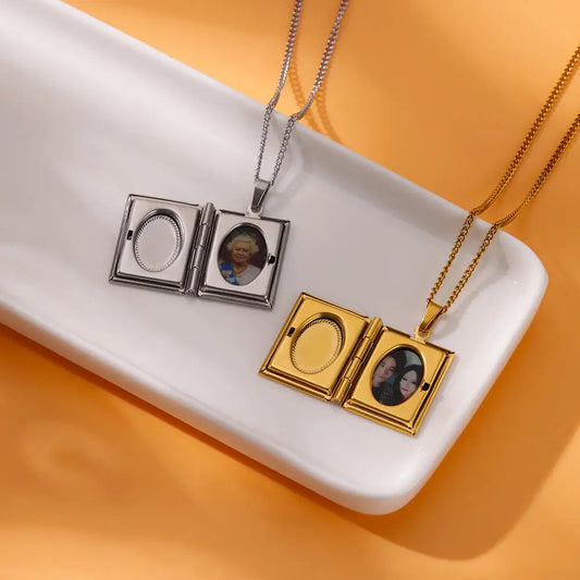 Custom Photo Necklace Women Girl Trendy Jewelry Stainless Steel Gold Color Rectangle Pendant Picture Necklace Gifts For Her