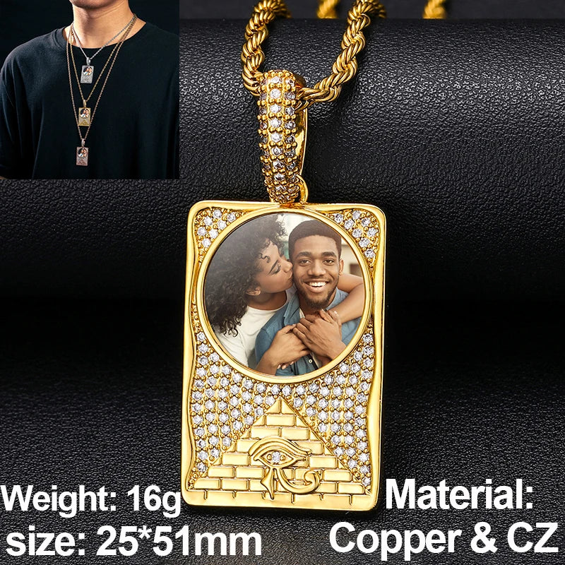 New Custom Photo Memory Medallions Pendant Necklace Round Heart Rectangle Triangle Hip Hop Jewelry Personalized Cubic Zircon