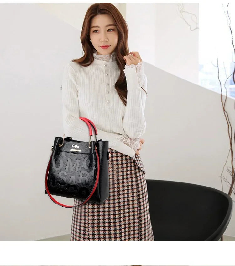 2025 New Crossbody Bag Large Capacity Popular on The Internet Same Western Style Soft Leather Embossed Shoulder Handbag