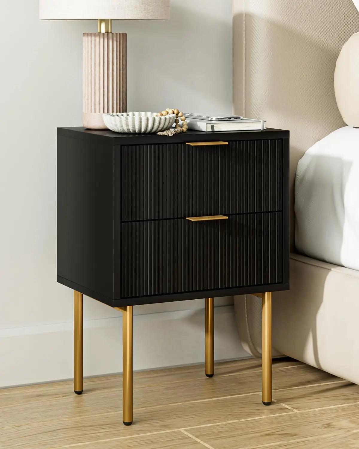 Nightstand,Small Bedside Table With Gold Frame,White Night Stand,Bedside Furniture,Side Table With Drawer And Shelf For