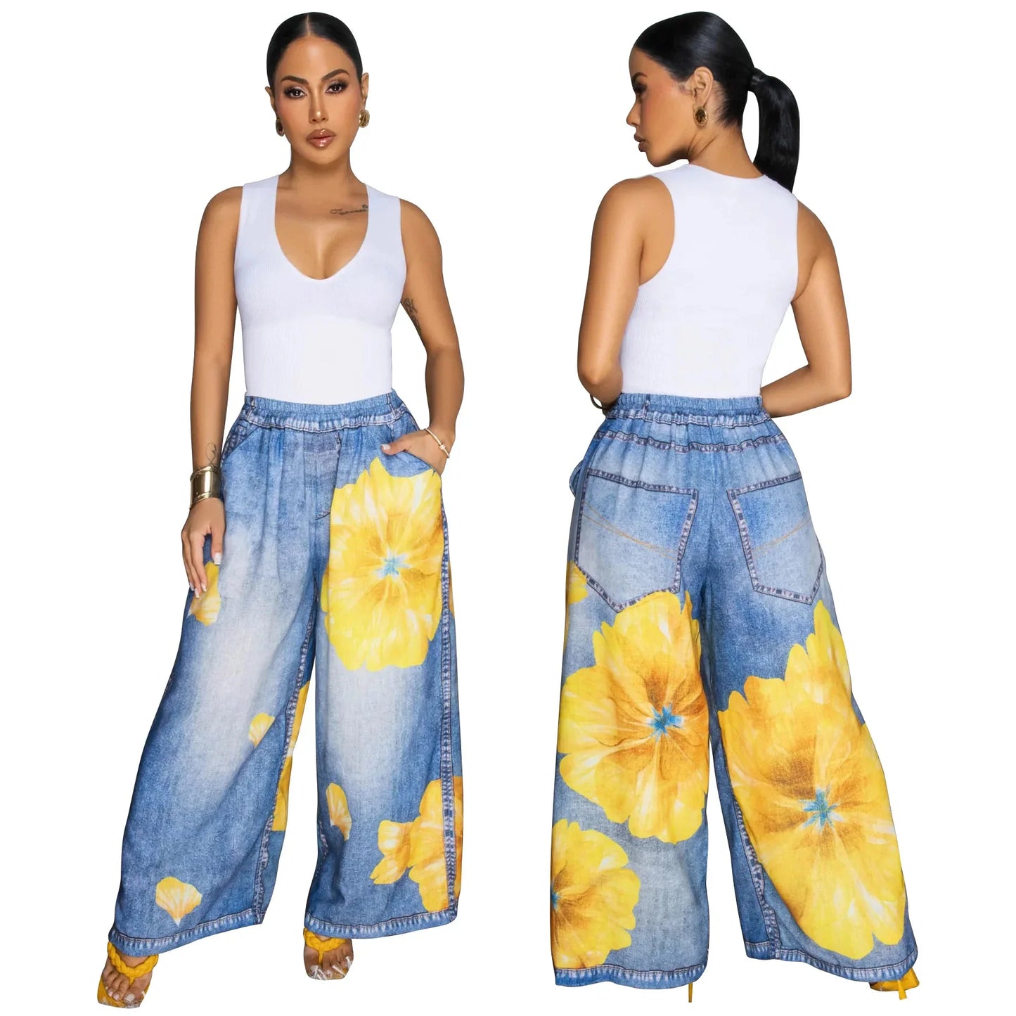 Casual Printed Wide Leg Pants Women's Loose Fit Trousers Comfortable Fashionable Female Clothing Long Pants from Mainland China