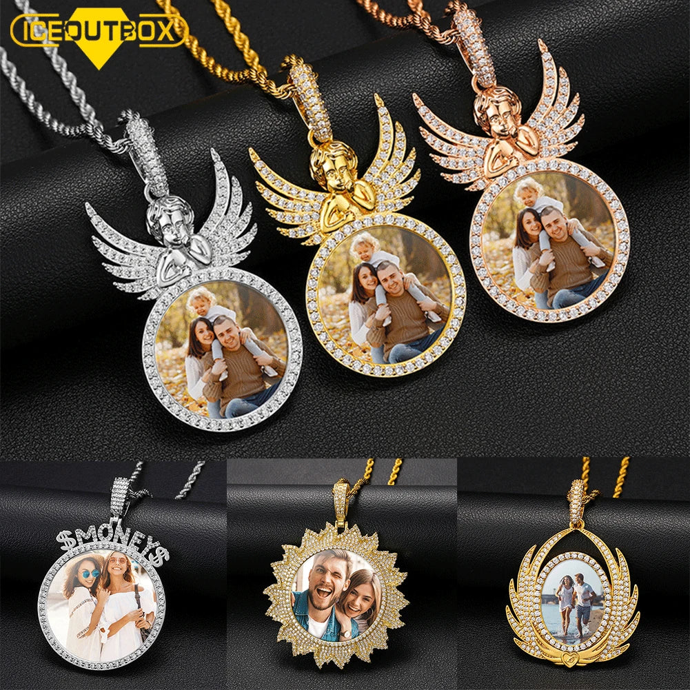 New Custom Photo Memory Medallions Pendant Necklace Round Heart Rectangle Triangle Hip Hop Jewelry Personalized Cubic Zircon