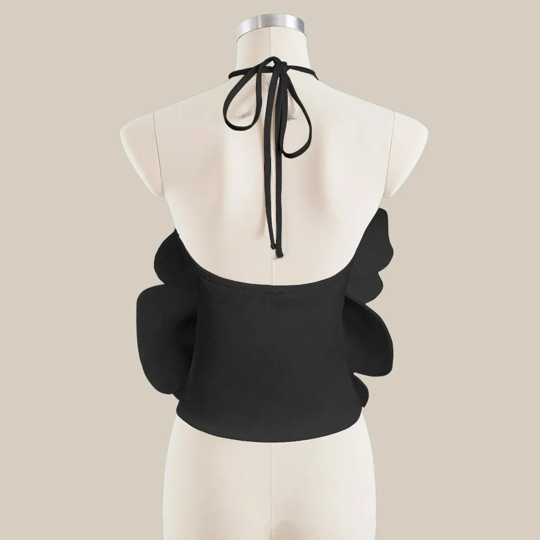 Joskaa 2025 Summer Women's 3D Flower Chic Tops Sexy Halter Lace-Up Backless Crop Camisole Vacation Party Club Beachwear S-XXL