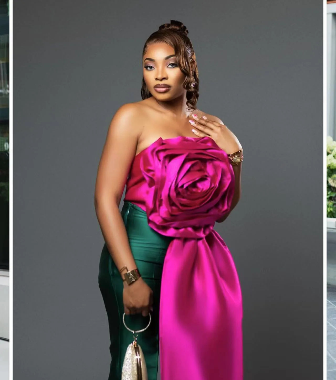 CM.YAYA Women Fashion 3D Flower Applique Strapless Side Crop Top 2025 Summer Vintage Streetwear INS Asymmetrical Tee Tops