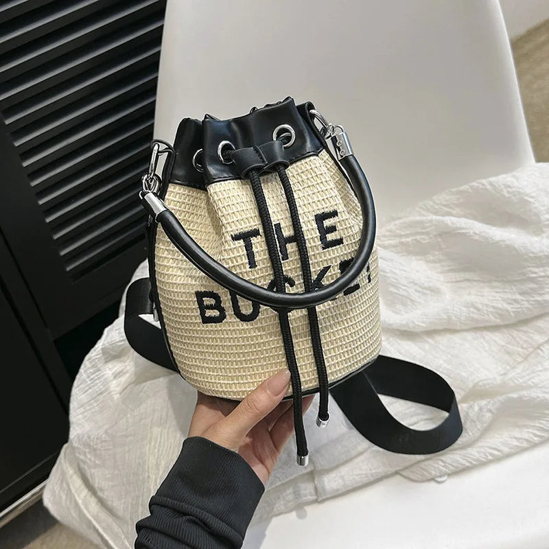 New Fashion Women's Bucket Bag Trend Brand Straw Shoulder Bag High Quality Casual Elegant Crossbody Bag Designer Luxury Handbag