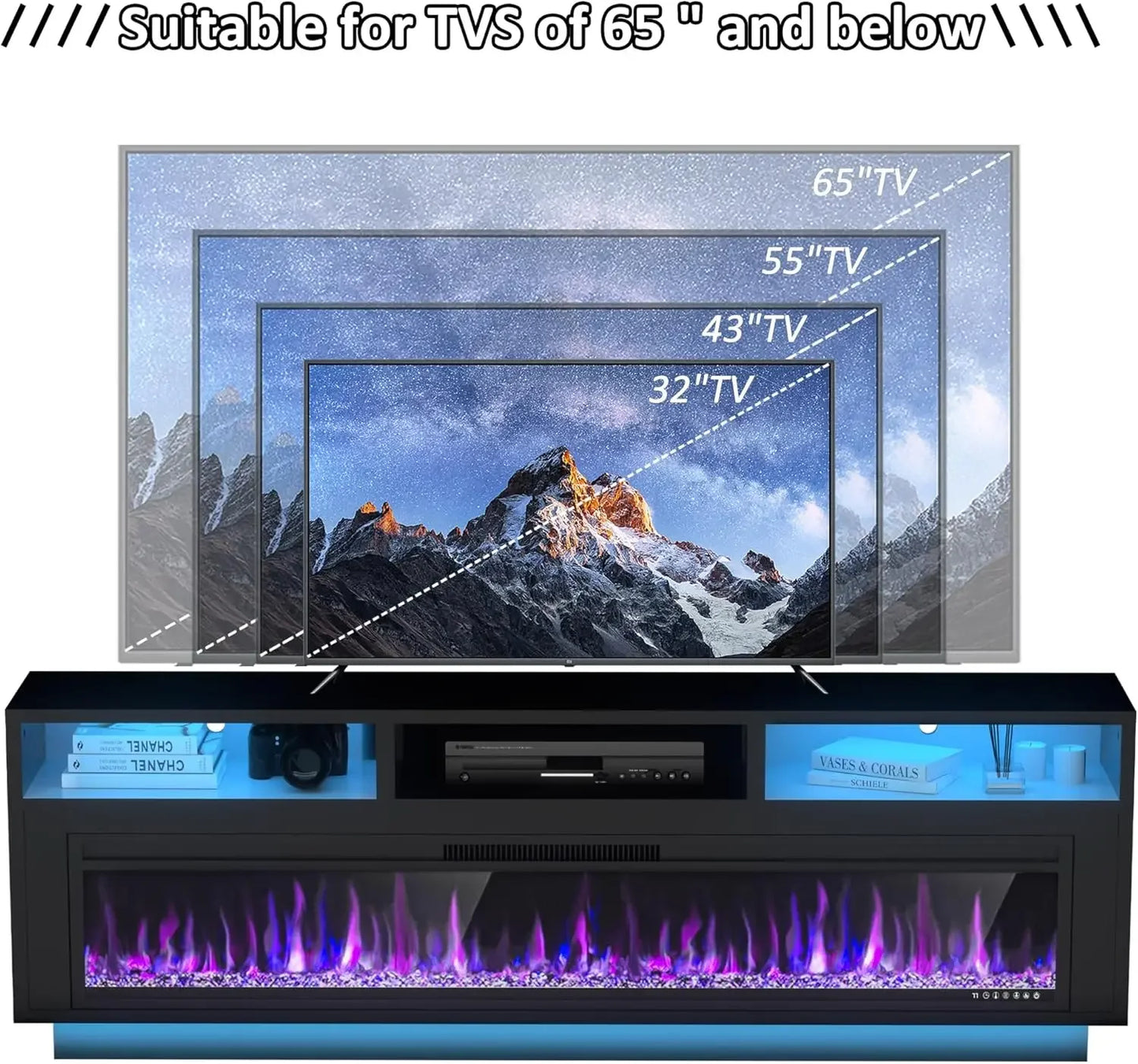 58" Fireplace TV Stand for TVs Up to 65" w/ 52" Electric Fireplace, TV Console for Living Room, LED Light Entertainment Center