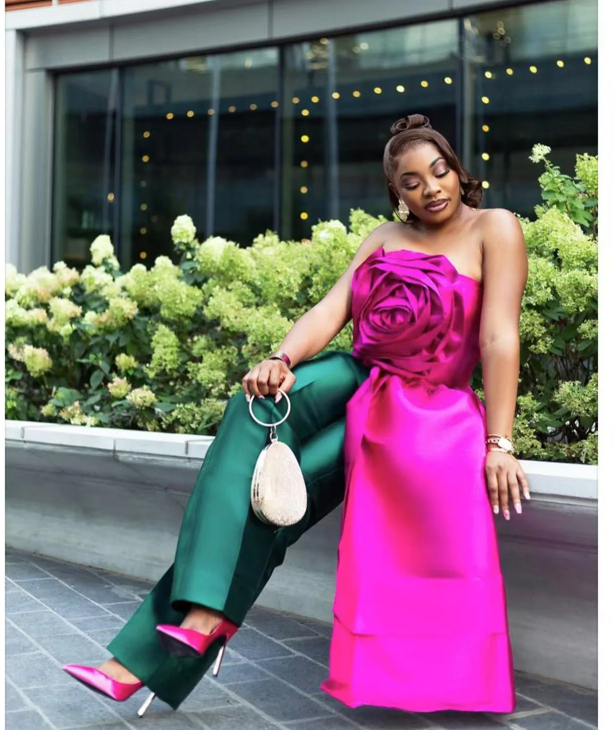 CM.YAYA Women Fashion 3D Flower Applique Strapless Side Crop Top 2025 Summer Vintage Streetwear INS Asymmetrical Tee Tops