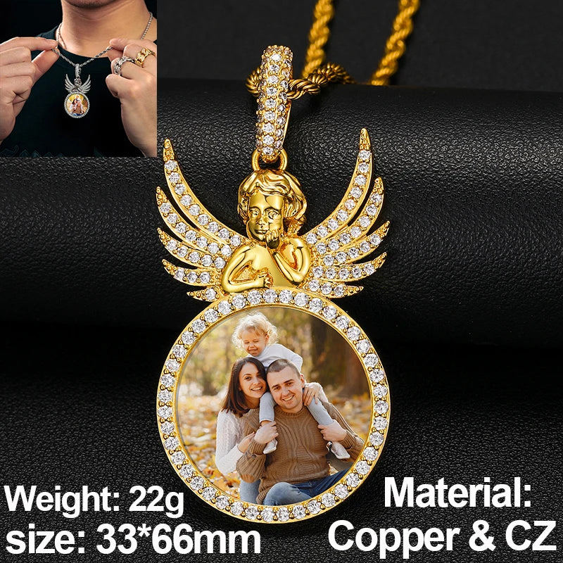 New Custom Photo Memory Medallions Pendant Necklace Round Heart Rectangle Triangle Hip Hop Jewelry Personalized Cubic Zircon