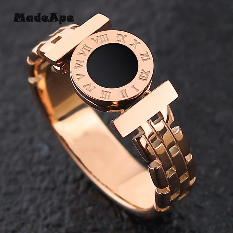 MadApe Fashion Personality Hollow Roman Number Rings 316L Stainless Steel Women Wedding Ring For Women Men Party Jewelry