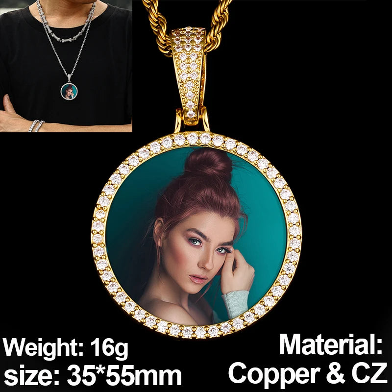 New Custom Photo Memory Medallions Pendant Necklace Round Heart Rectangle Triangle Hip Hop Jewelry Personalized Cubic Zircon