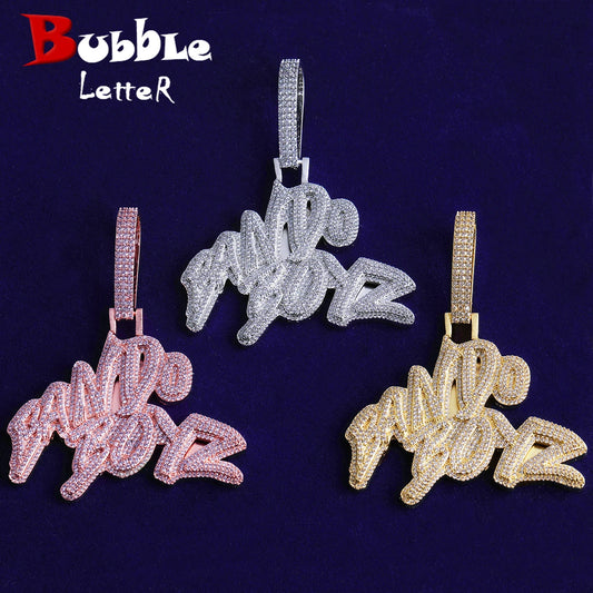 Bubble Letter Iced Out Bando Boyz  for Men Necklace Pendant Real Gold Plated Cubic Zirconia Hip Hop Jewelry
