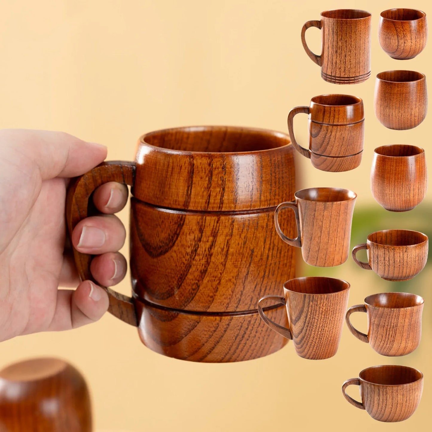New Beer Mug Wooden Coffee Mug Wooden Creative Mug With Handle Cup High Temperature Resistant