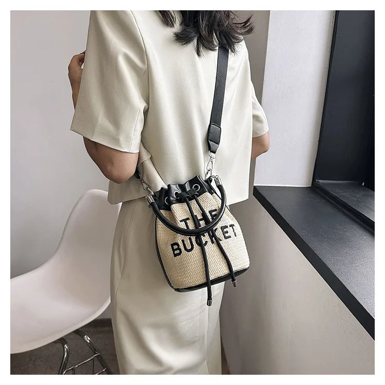 New Fashion Women's Bucket Bag Trend Brand Straw Shoulder Bag High Quality Casual Elegant Crossbody Bag Designer Luxury Handbag