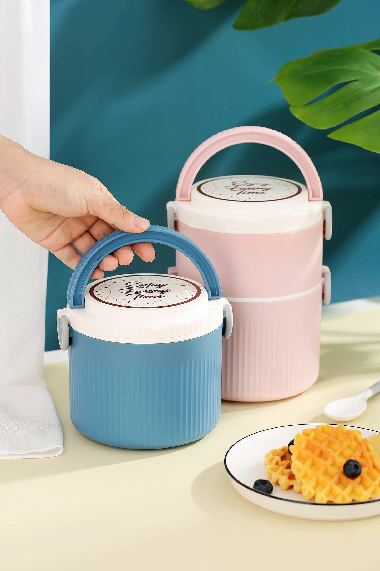 Double Layer Lunch BOX With Spoon Handle Food Storage Container School Kid Bento Box Office Picnic Camping Lunch Box Tiffin Box