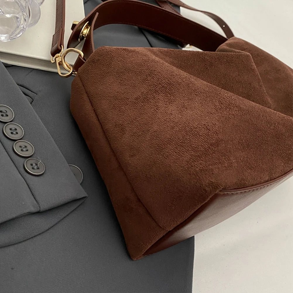 Fashion Autumn Winter Big Boston Tote Soft Matte Suede Cow Leather Women's Handbag Shoulder Crossbody Bag For Women Grey Brown