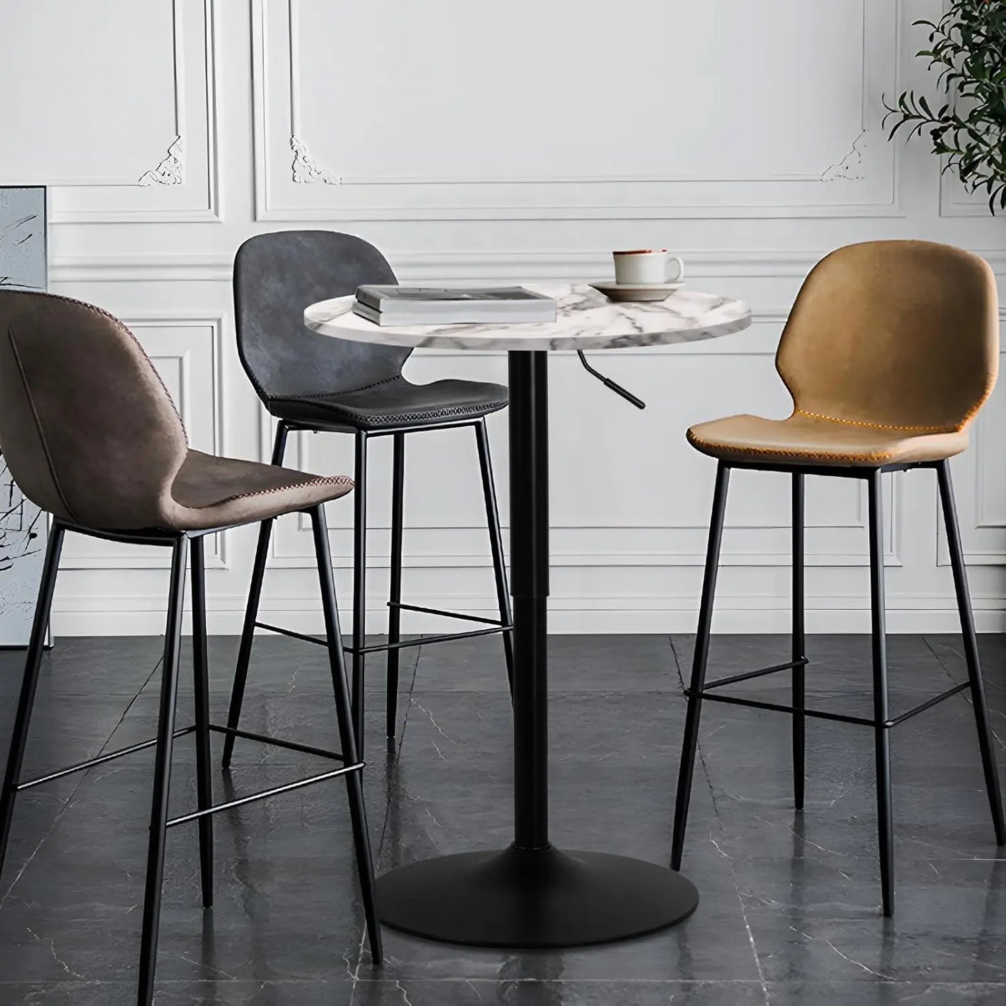 Magshion 23.5'' Round Adjustable Height Wood Bar Pub Table Adjustable Range 27.5""-36"" Living Room Dining Room Bar Cocktail