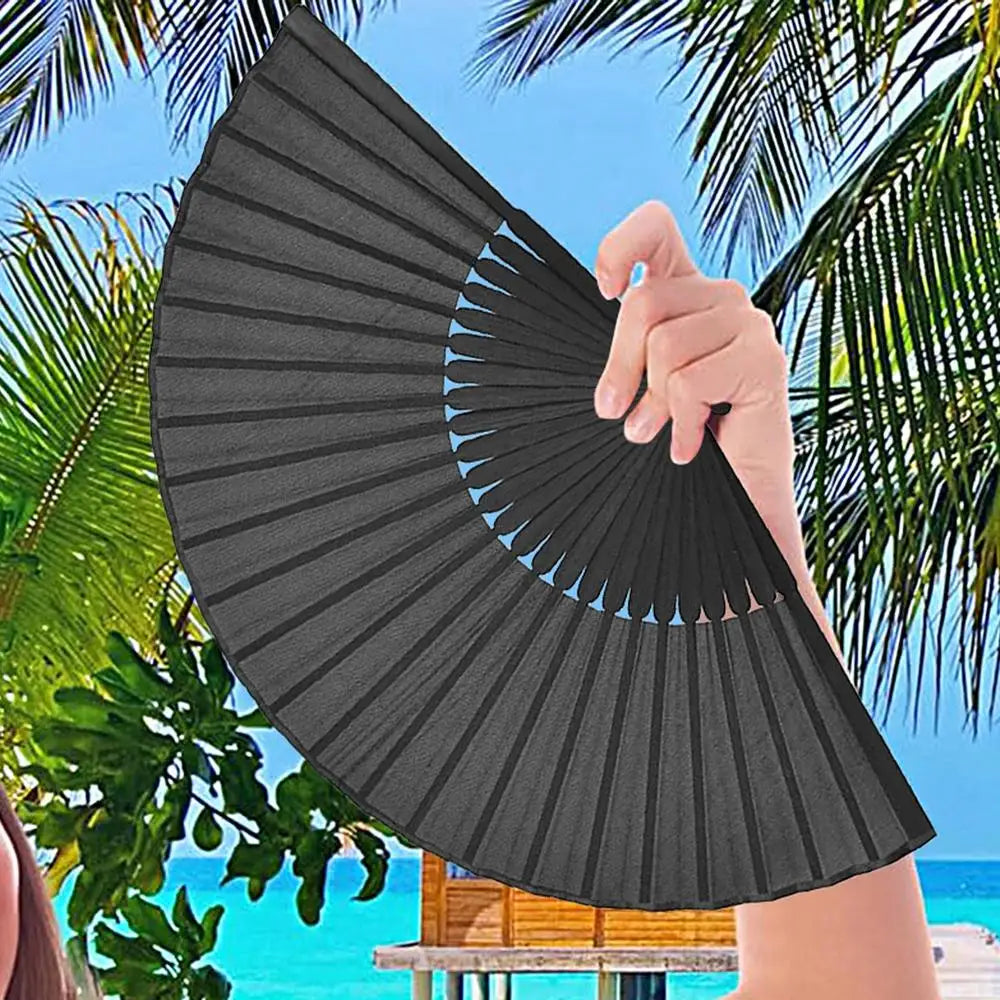 Handheld Folding Hand Portable Black Cooling Fan Folding Fan With Sturdy Hinge For Outdoor Activities Work Areas Travel School