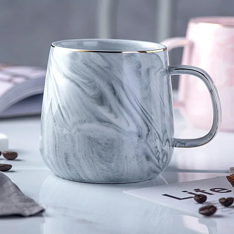 Nordic Ins Style Ceramic Mug Marbled Gold Rim Coffee Cup Oatmeal Breakfast Cup Valentines Day present Couple water cups Beer cup