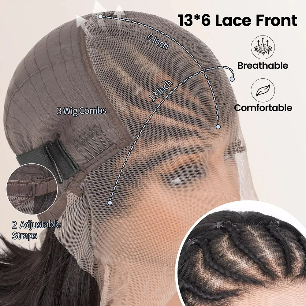13X6 Lace Front Braided Wigs for Black Women Synthetic Short Straight Bob Wigs with Braid 12 Inch Short Cornrow Braided Wigs