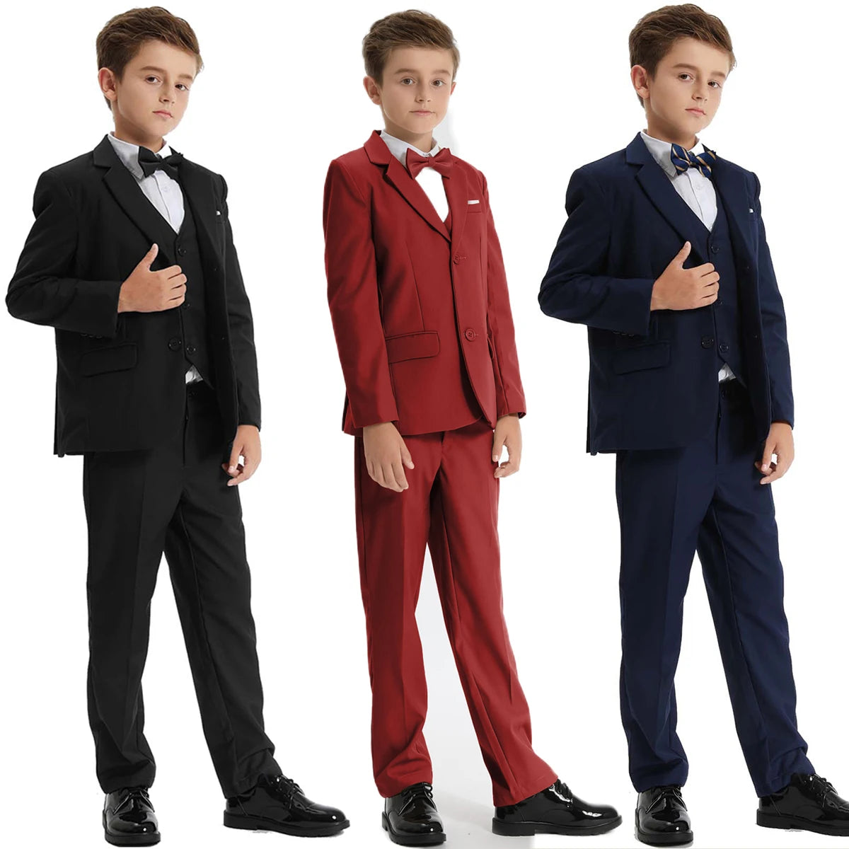 Suit for Kids Boys Wedding Formal Outfit Set Children Gentleman Ring Bearer Clothings Perform Tuxedo Vest + Pants + Blazer 3PCS