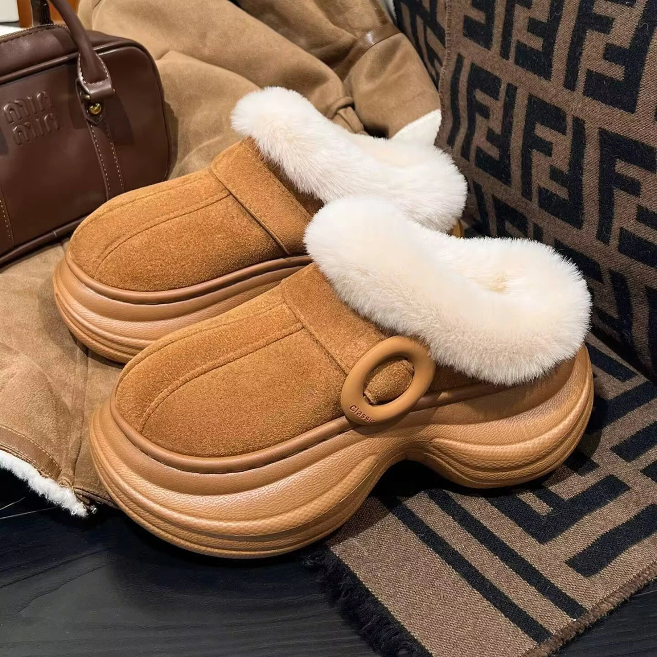 Winter new warm cute plush women's cotton slippers warm and comfortable latex thick bottom home wear