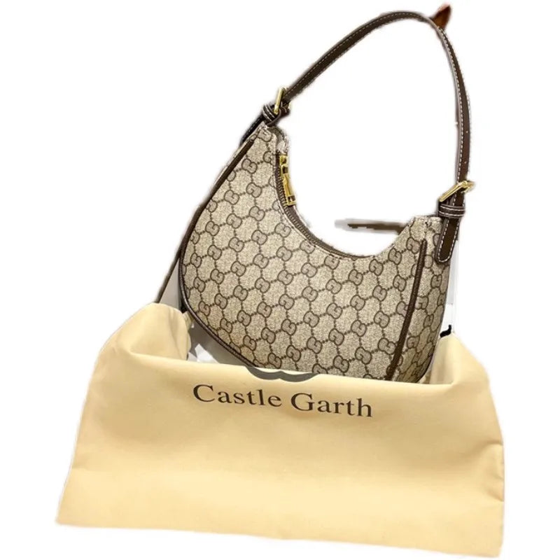 Luxury Brand High-end Vintage Flower Underarm Women's Crescent Bag Fashionable Niche Moon Design Crossbody Shoulder Bag