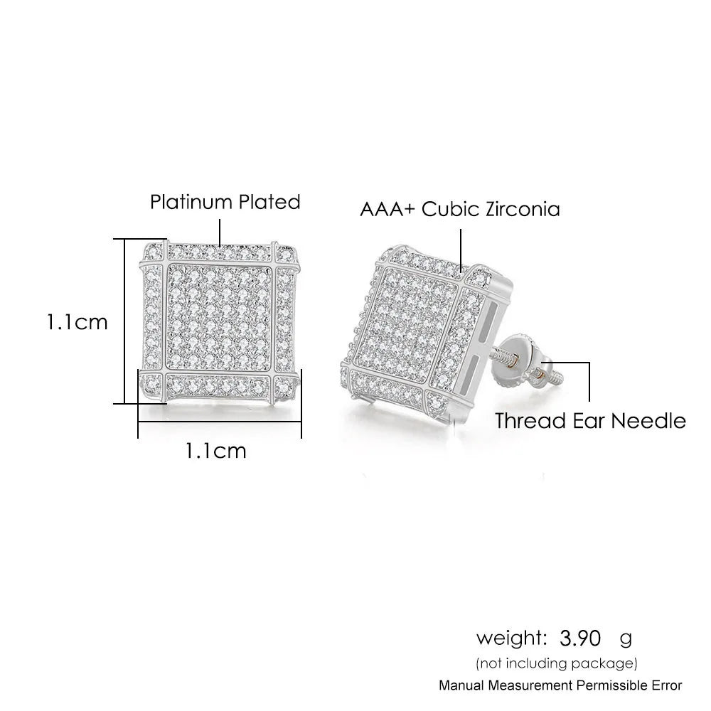 Hip Hop Ice Studded Earrings For Men Male Trend Cubic Zirconia Piercing Hiphop Gold Color Square Earring Jewelry Accessories