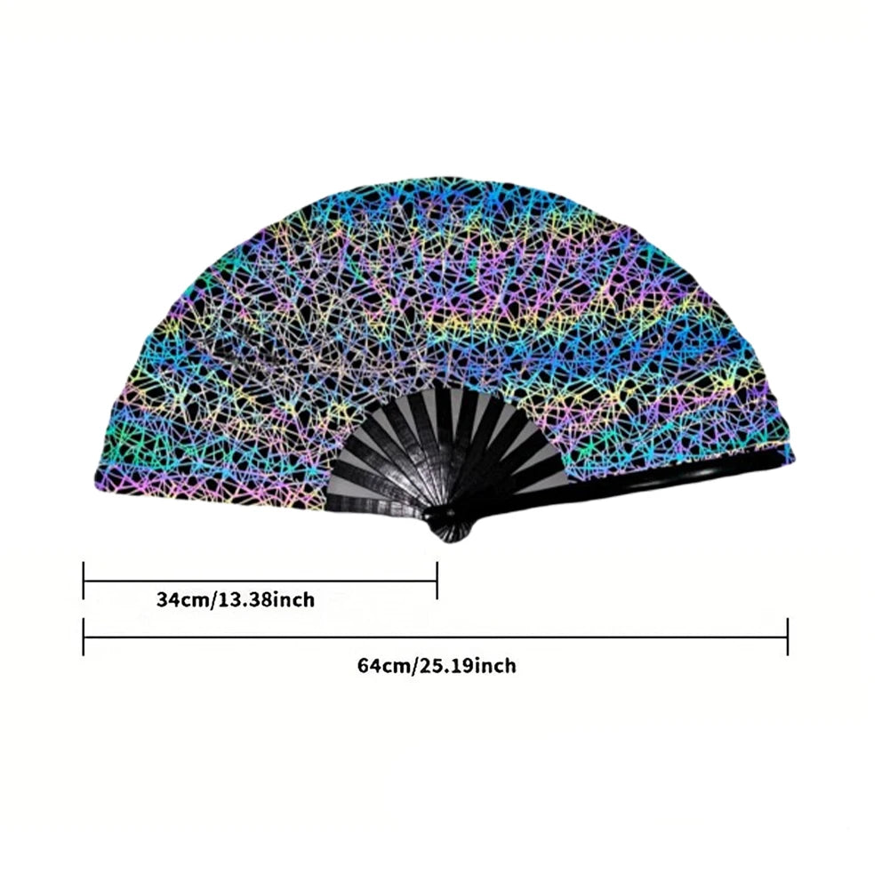 New Foldable Bamboo Fan 33cm Lightweight Holding Laser Colors Hand Fan Portable PVC Clack Clapping Fans for Line Dancing