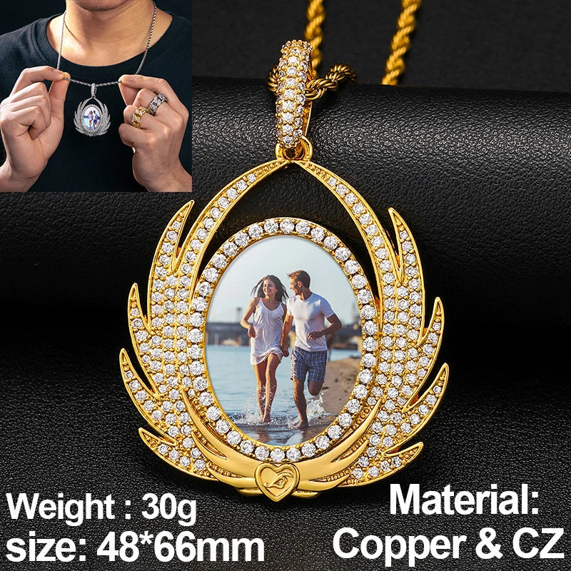 New Custom Photo Memory Medallions Pendant Necklace Round Heart Rectangle Triangle Hip Hop Jewelry Personalized Cubic Zircon