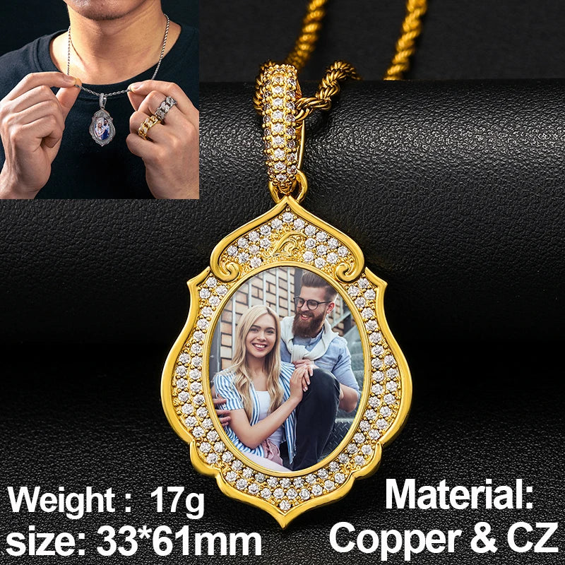 New Custom Photo Memory Medallions Pendant Necklace Round Heart Rectangle Triangle Hip Hop Jewelry Personalized Cubic Zircon