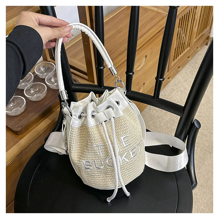 New Fashion Women's Bucket Bag Trend Brand Straw Shoulder Bag High Quality Casual Elegant Crossbody Bag Designer Luxury Handbag