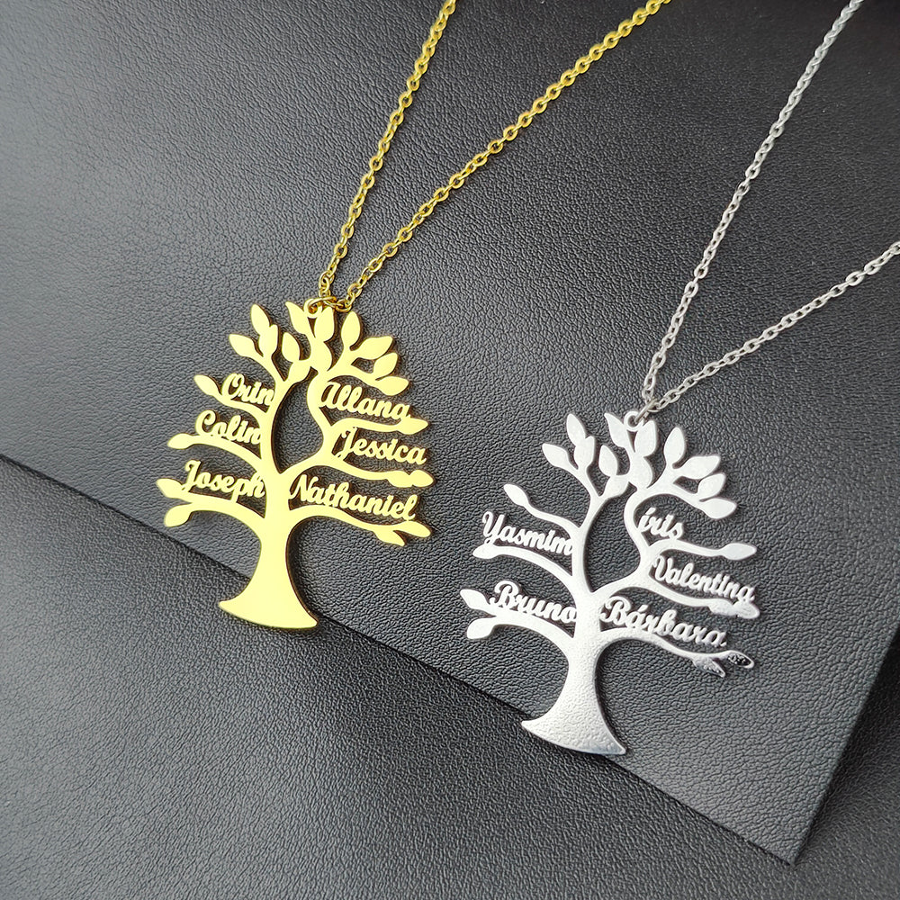 Custom Tree Of Life Name Necklace Personalized Mother Kids Family Member Names Gold Stainless Steel Pendant choker Jewelry Gifts