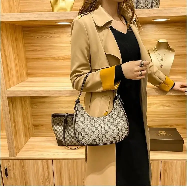 Luxury Brand High-end Vintage Flower Underarm Women's Crescent Bag Fashionable Niche Moon Design Crossbody Shoulder Bag
