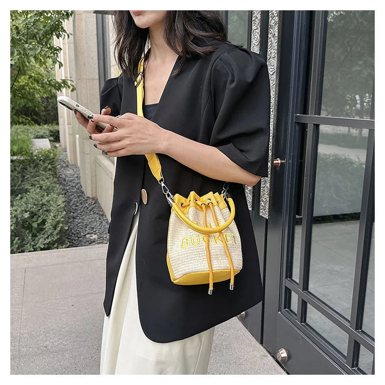 New Fashion Women's Bucket Bag Trend Brand Straw Shoulder Bag High Quality Casual Elegant Crossbody Bag Designer Luxury Handbag