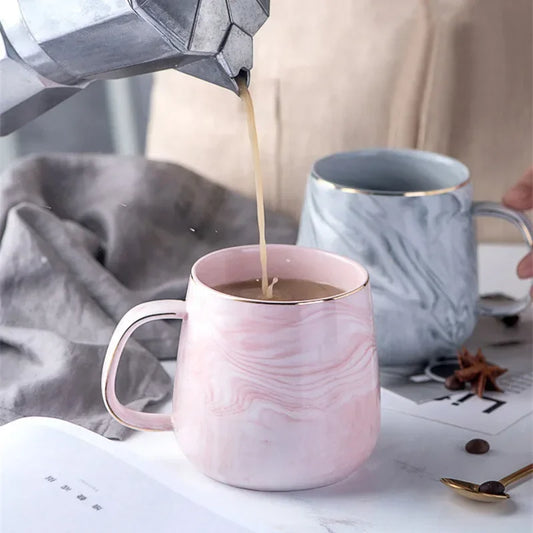 Nordic Ins Style Ceramic Mug Marbled Gold Rim Coffee Cup Oatmeal Breakfast Cup Valentines Day present Couple water cups Beer cup