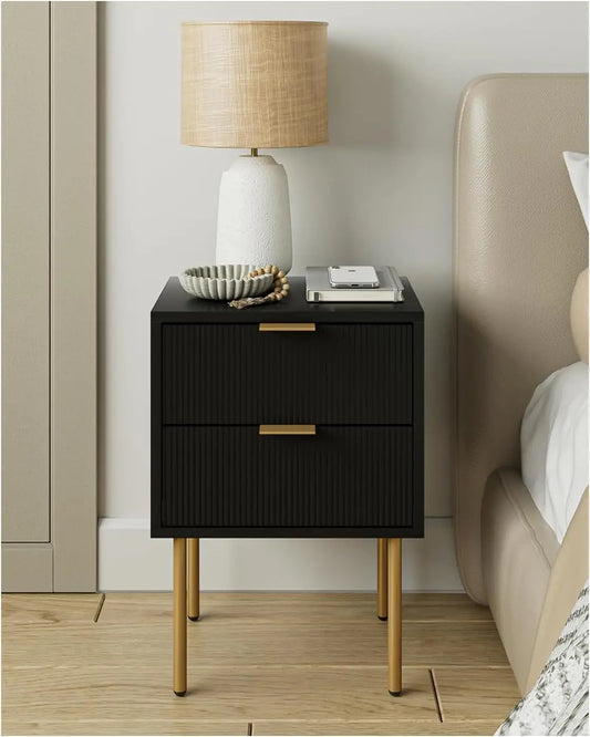 Nightstand,Small Bedside Table With Gold Frame,White Night Stand,Bedside Furniture,Side Table With Drawer And Shelf For
