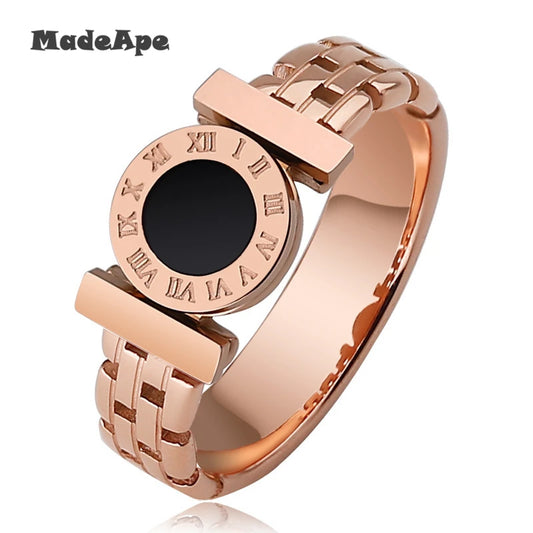 MadApe Fashion Personality Hollow Roman Number Rings 316L Stainless Steel Women Wedding Ring For Women Men Party Jewelry