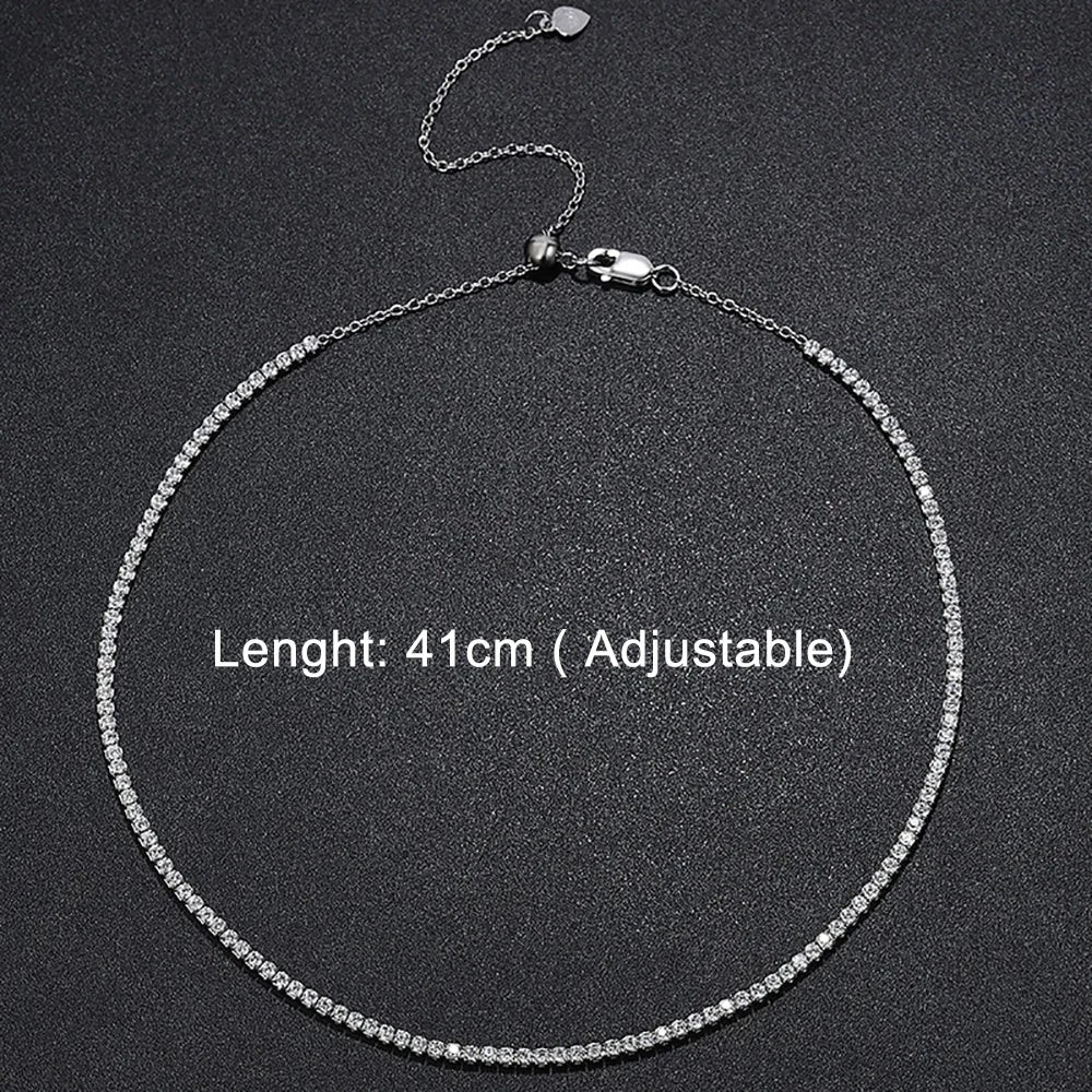 Serenity D Color 2mm Full Moissanite Tennis Necklace Women S925 Silver Neck Strap Choker Clavicle Chain Plated 18K Fine Jewelry