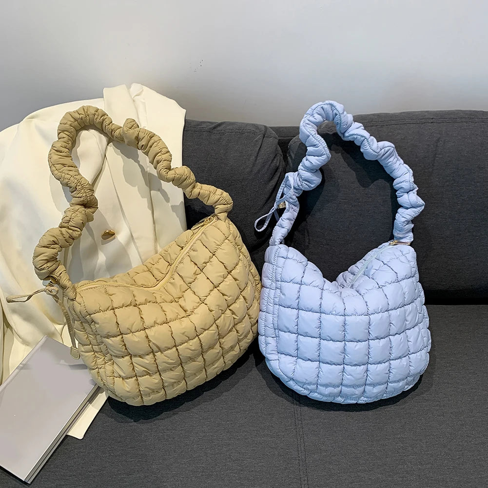 Lattice Pattern Shoulder Crossbody Bags Pleated Bubble Handbags Women Large Capacity Tote Bags Padded Ladies Quilted Shopper Bag