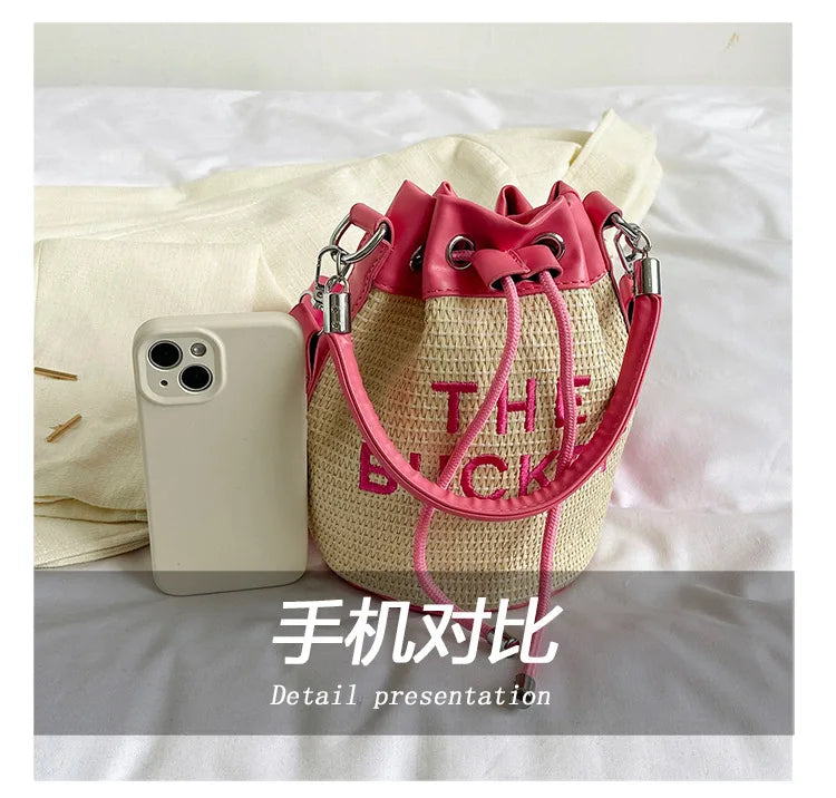New Fashion Women's Bucket Bag Trend Brand Straw Shoulder Bag High Quality Casual Elegant Crossbody Bag Designer Luxury Handbag