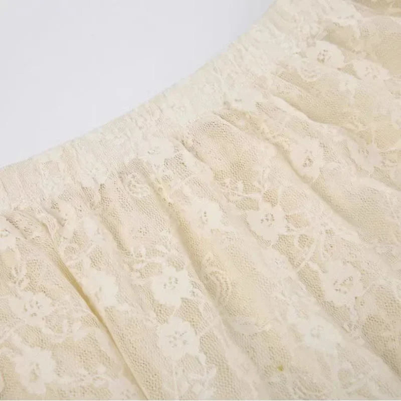 Lace Asymmetrical Skirt Women Vintage Y2K Boho Aesthetic Fashion High Waist Mid Skirts Summer Ladies Holiday Outfits